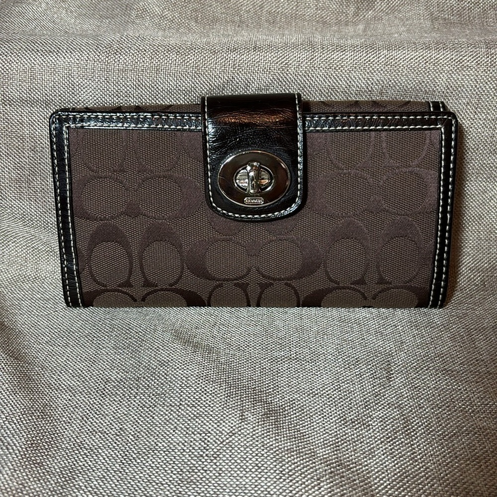 Vintage COACH Signature Slim Envelope Credit Card Wallet Chocolate Brown - Picture 2 of 10